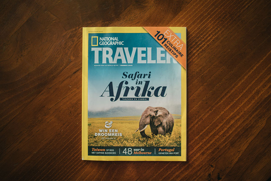 National Geographic Traveler magazine cover featuring an elephant on an African savanna